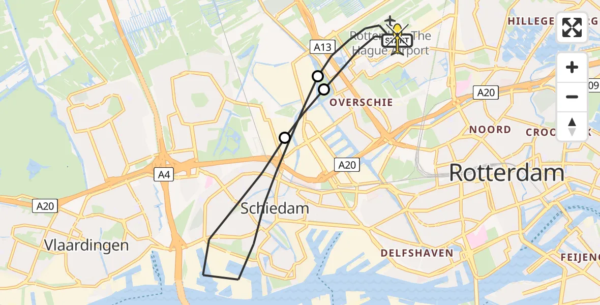 Routekaart van de vlucht: Lifeliner 2 naar Rotterdam The Hague Airport, Zaventembaan