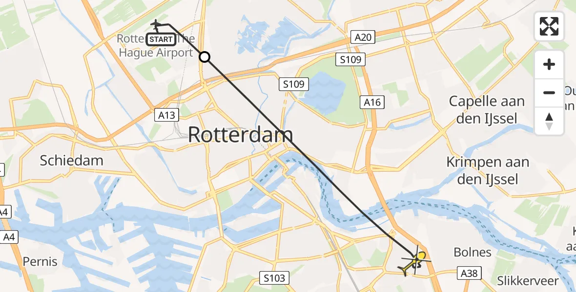 Routekaart van de vlucht: Lifeliner 2 naar Rotterdam, Woensdrechtstraat