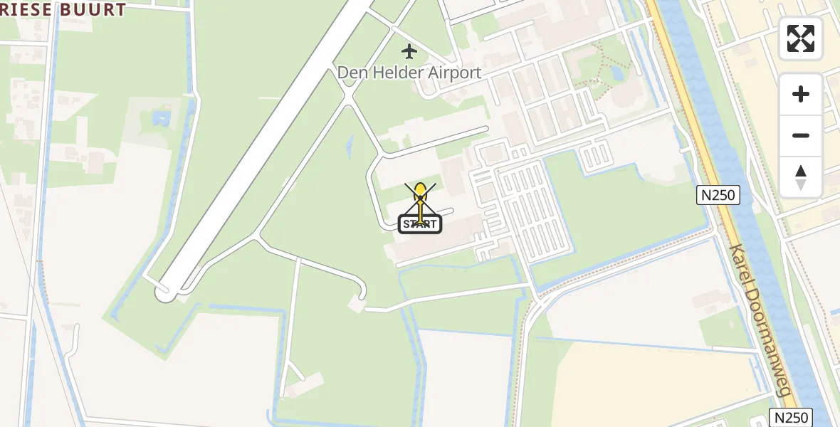 Routekaart van de vlucht: Kustwachthelikopter naar Vliegveld De Kooy, Luchthavenweg