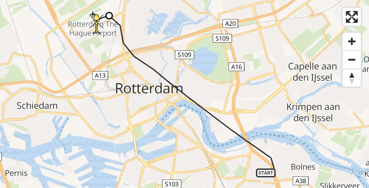 Routekaart van de vlucht: Lifeliner 2 naar Rotterdam The Hague Airport, Merlijnpad