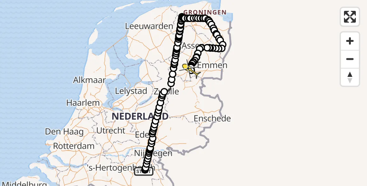 Routekaart van de vlucht: Politiehelikopter naar Vliegveld Hoogeveen, Zeelandsedijk