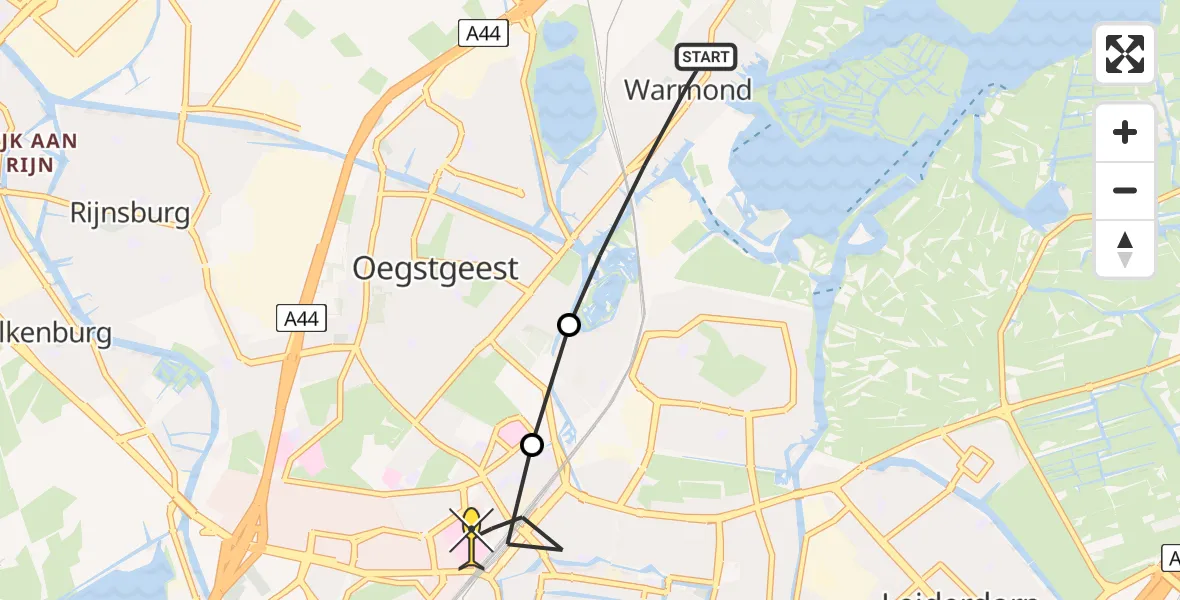Routekaart van de vlucht: Lifeliner 1 naar Leiden, Sweilandstraat