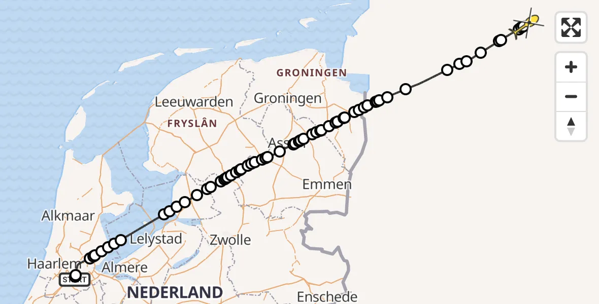 Routekaart van de vlucht: Politieheli naar Schipholweg