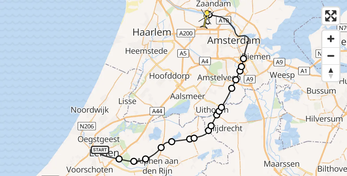 Routekaart van de vlucht: Lifeliner 1 naar Amsterdam Heliport, Morsweg