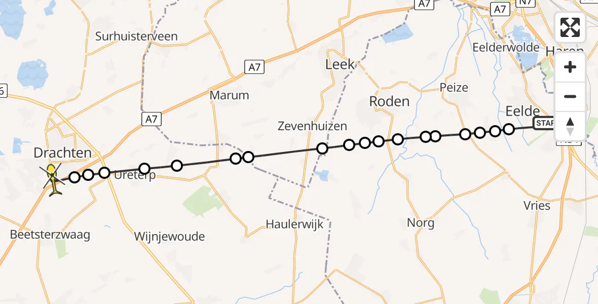 Routekaart van de vlucht: Lifeliner 4 naar Drachten, Molenweg
