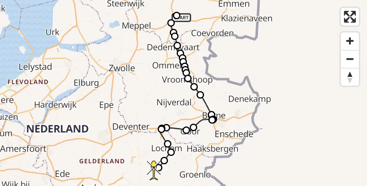 Routekaart van de vlucht: Politiehelikopter naar Hengelo (Gld), Marconistraat