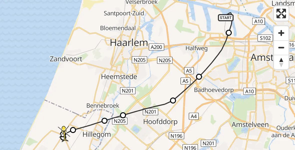 Routekaart van de vlucht: Lifeliner 1 naar De Zilk, Grote Tocht