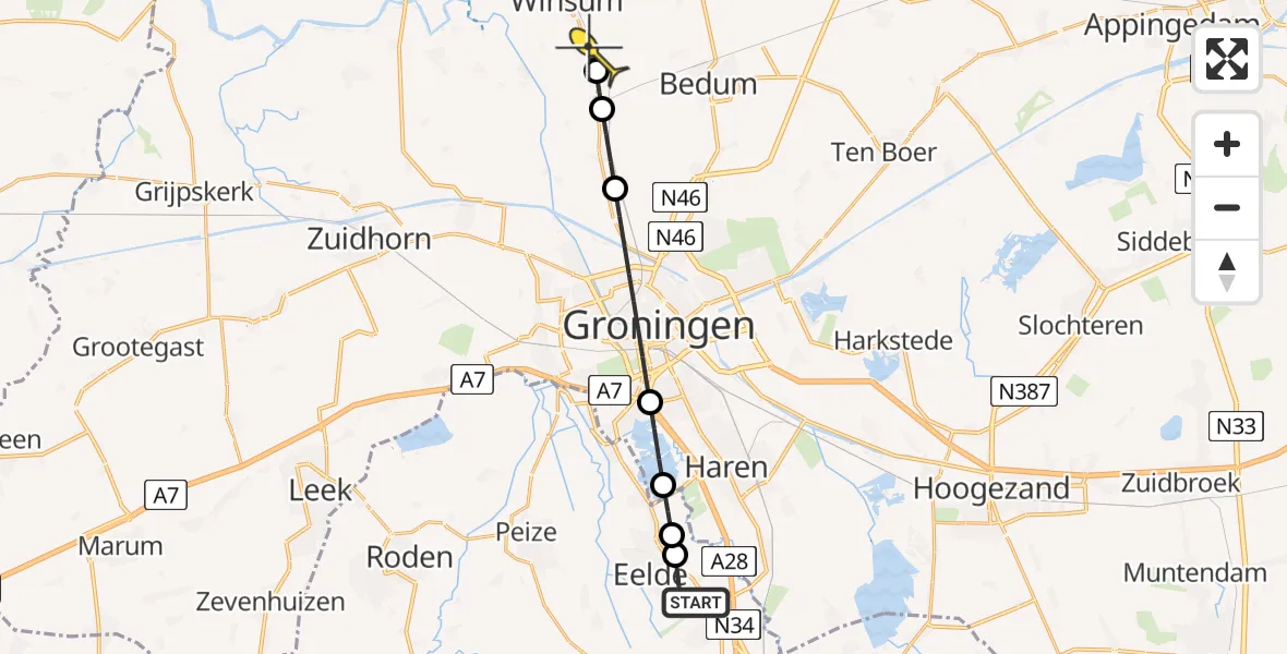 Routekaart van de vlucht: Lifeliner 4 naar Wetsinge, Machlaan