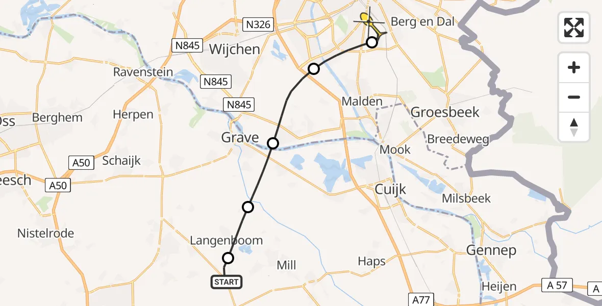 Routekaart van de vlucht: Lifeliner 3 naar Radboud Universitair Medisch Centrum, Gasthuisstraat
