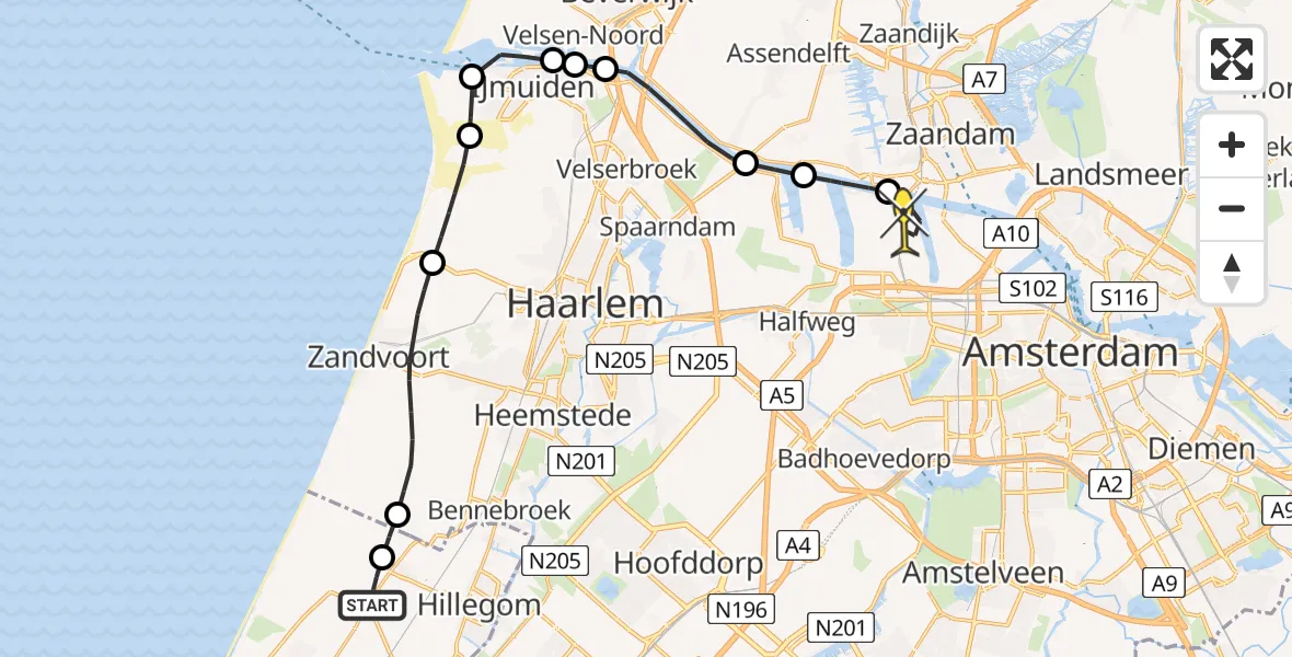 Routekaart van de vlucht: Lifeliner 1 naar Amsterdam Heliport, Schoollaantje