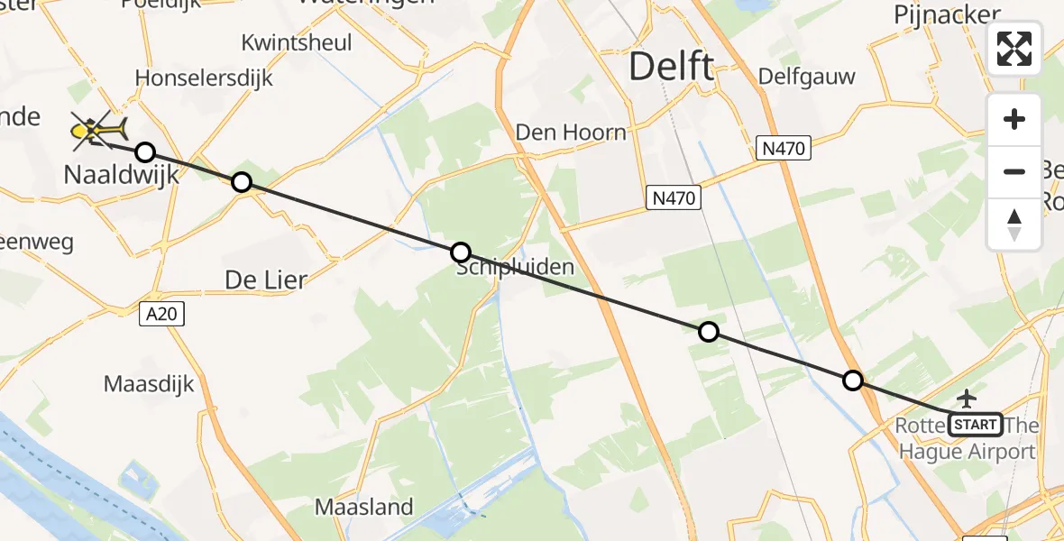 Routekaart van de vlucht: Lifeliner 2 naar Naaldwijk, De Dommel