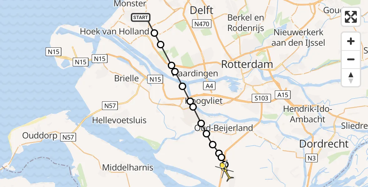 Routekaart van de vlucht: Lifeliner 2 naar Numansdorp, de Savornin Lohmanstraat