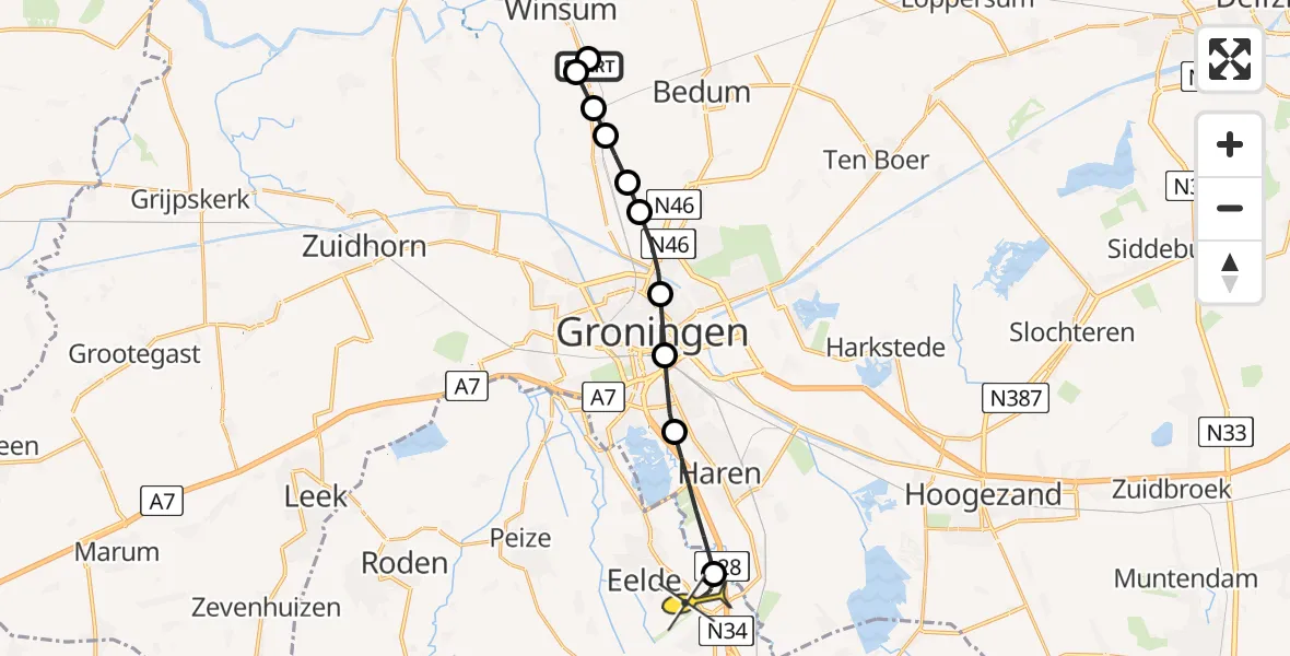 Routekaart van de vlucht: Lifeliner 4 naar Groningen Airport Eelde, Wetsingermaar