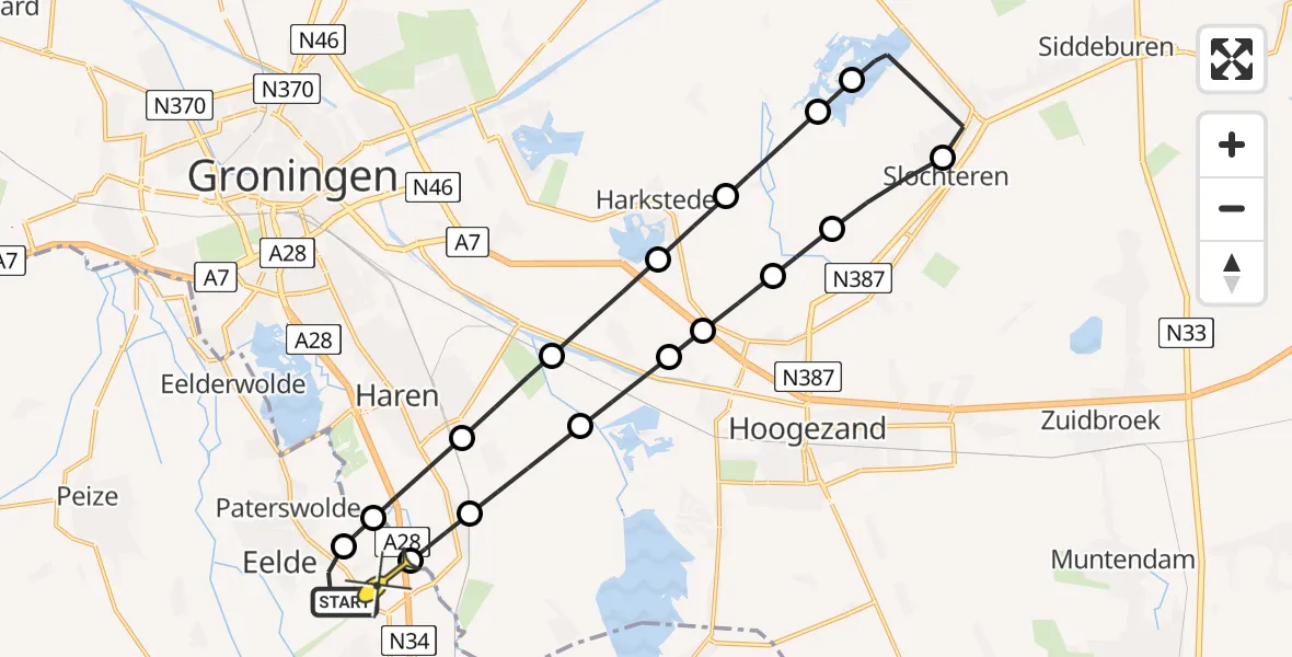 Routekaart van de vlucht: Lifeliner 4 naar Eelde, Burg. J.G. Legroweg