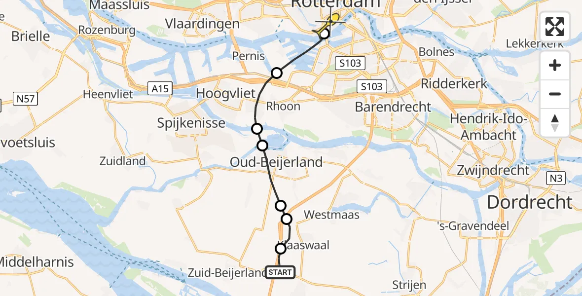 Routekaart van de vlucht: Lifeliner 2 naar Erasmus MC, Groene Kruisweg