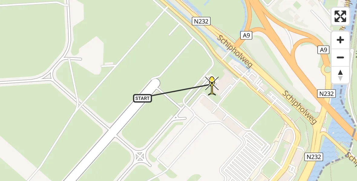Routekaart van de vlucht: Politieheli naar Schiphol, Loevesteinse Randweg