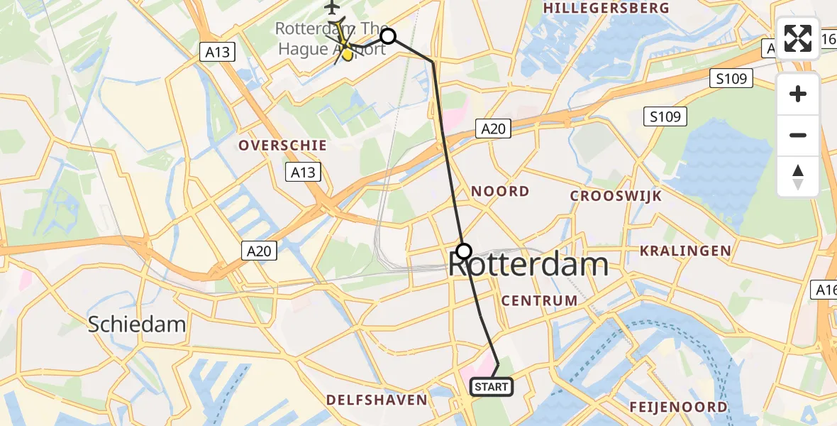 Routekaart van de vlucht: Lifeliner 2 naar Rotterdam The Hague Airport, Gaffeldwarsstraat