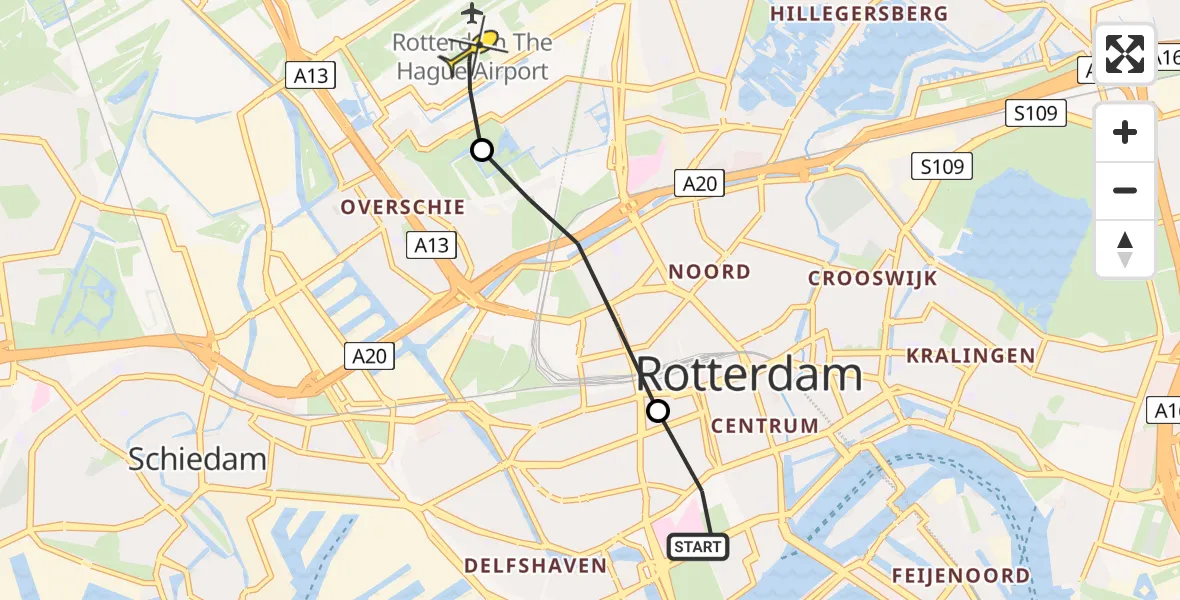 Routekaart van de vlucht: Lifeliner 2 naar Rotterdam The Hague Airport, Bloemstraat