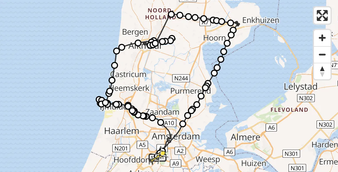 Routekaart van de vlucht: Politieheli naar Schiphol, Aalsmeer