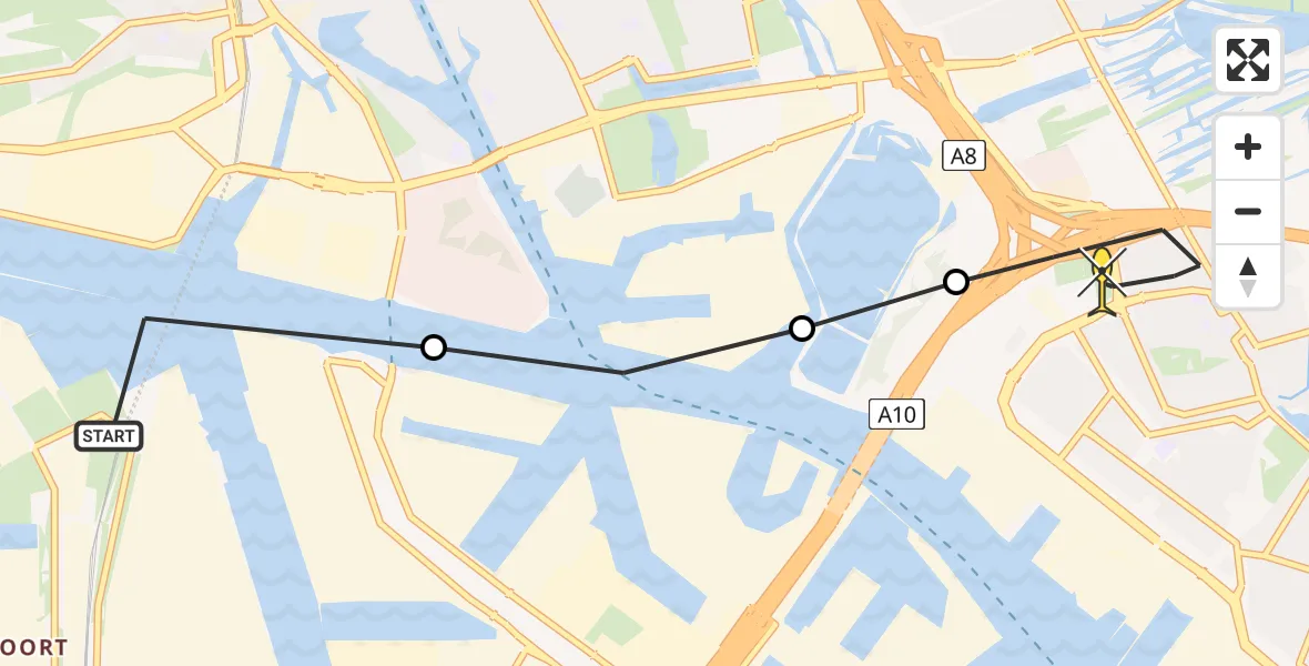 Routekaart van de vlucht: Lifeliner 1 naar Amsterdam, Sportpark Oostzanerwerf