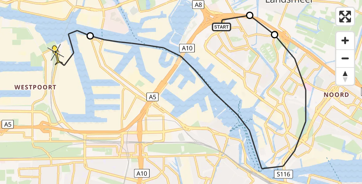 Routekaart van de vlucht: Lifeliner 1 naar Amsterdam Heliport, Jesse Owenshof