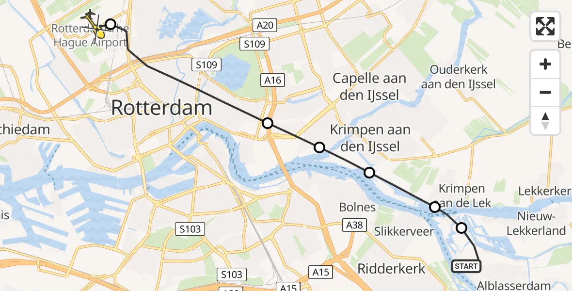 Routekaart van de vlucht: Lifeliner 2 naar Rotterdam The Hague Airport, Nederwaard