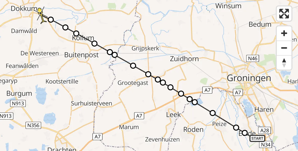 Routekaart van de vlucht: Lifeliner 4 naar Driezum, Eskampenweg