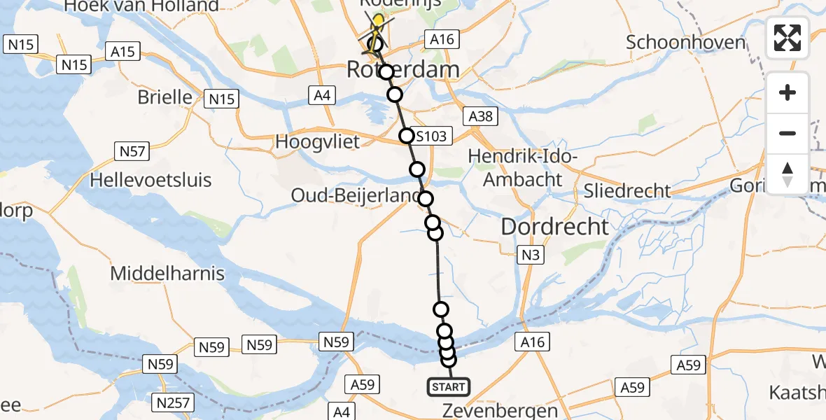 Routekaart van de vlucht: Lifeliner 2 naar Rotterdam The Hague Airport, Buitendijk Oost
