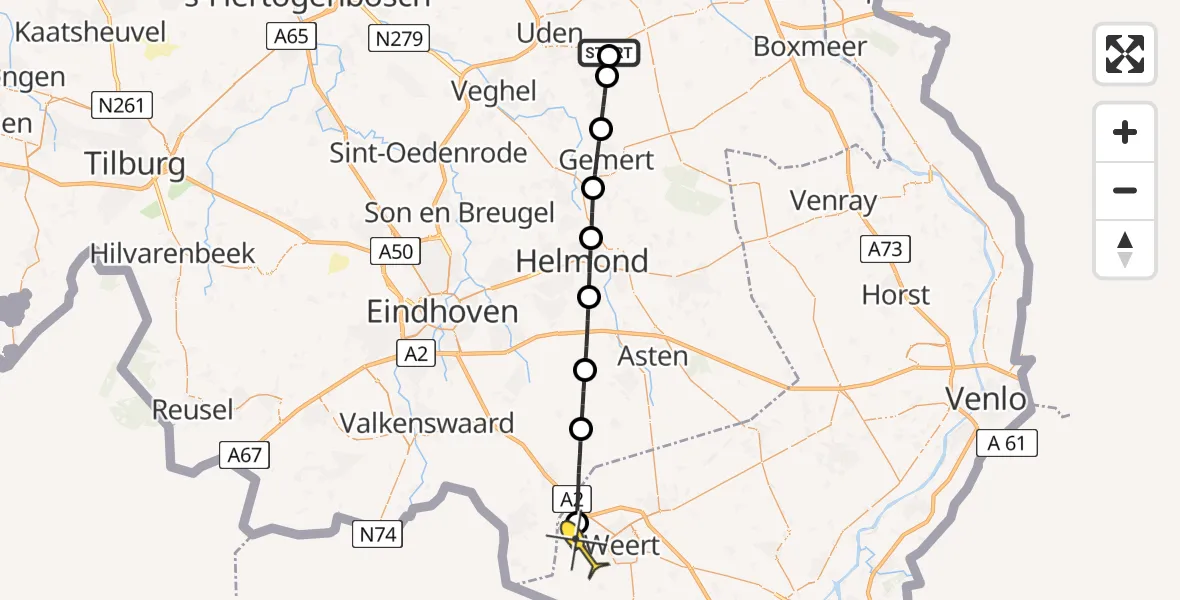 Routekaart van de vlucht: Lifeliner 3 naar Weert, Hemelrijkstraat