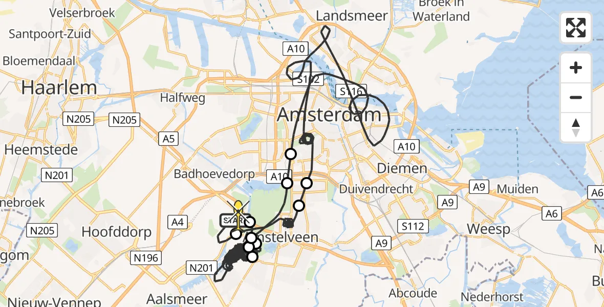 Vluchtroute Politiehelikopter van Schiphol naar Schiphol