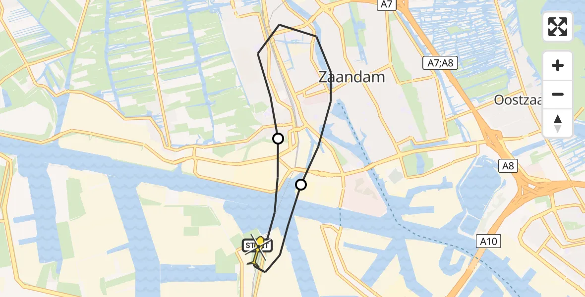 Routekaart van de vlucht: Lifeliner 1 naar Amsterdam Heliport, Grote Tocht