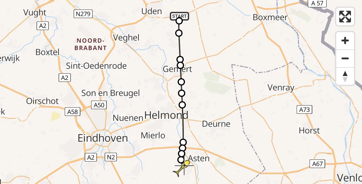 Routekaart van de vlucht: Lifeliner 3 naar Someren, Rechtestraat