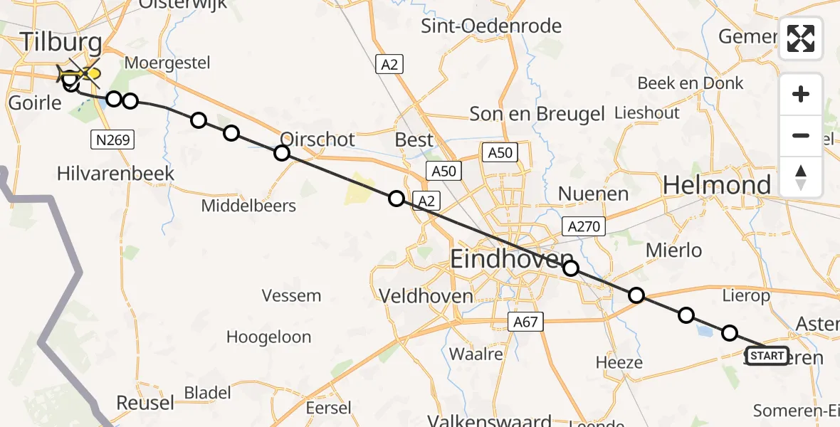 Routekaart van de vlucht: Lifeliner 3 naar Tilburg, Houtbroekstraat