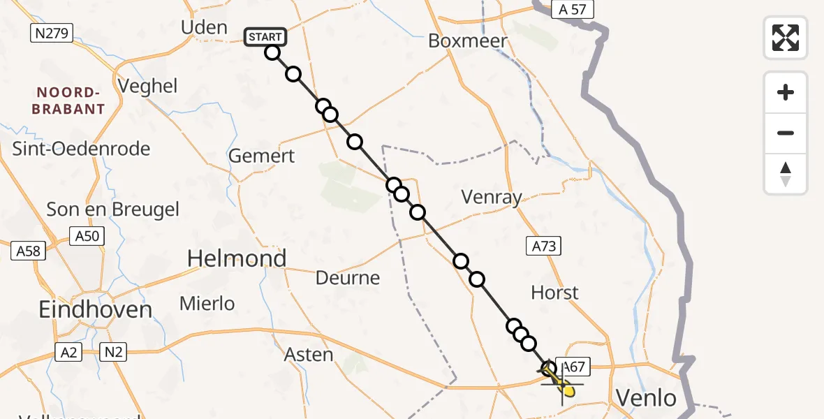 Routekaart van de vlucht: Lifeliner 3 naar TrafficPort Venlo, Rechtestraat