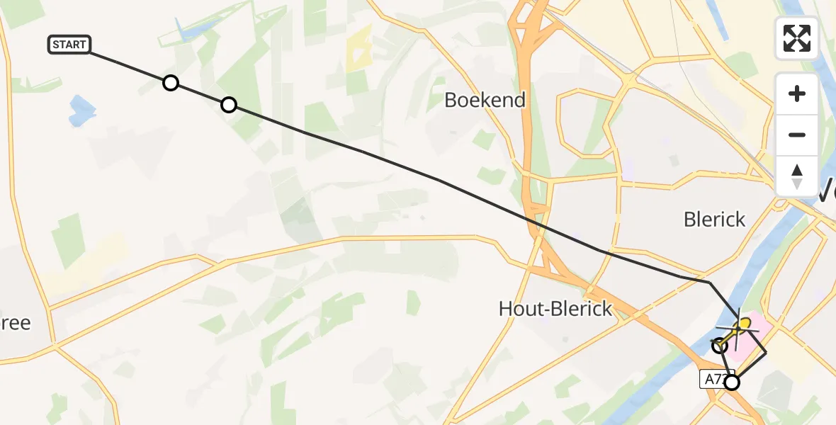 Routekaart van de vlucht: Lifeliner 3 naar Venlo, Krayel