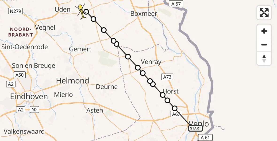 Routekaart van de vlucht: Lifeliner 3 naar Vliegbasis Volkel, Molenbossen
