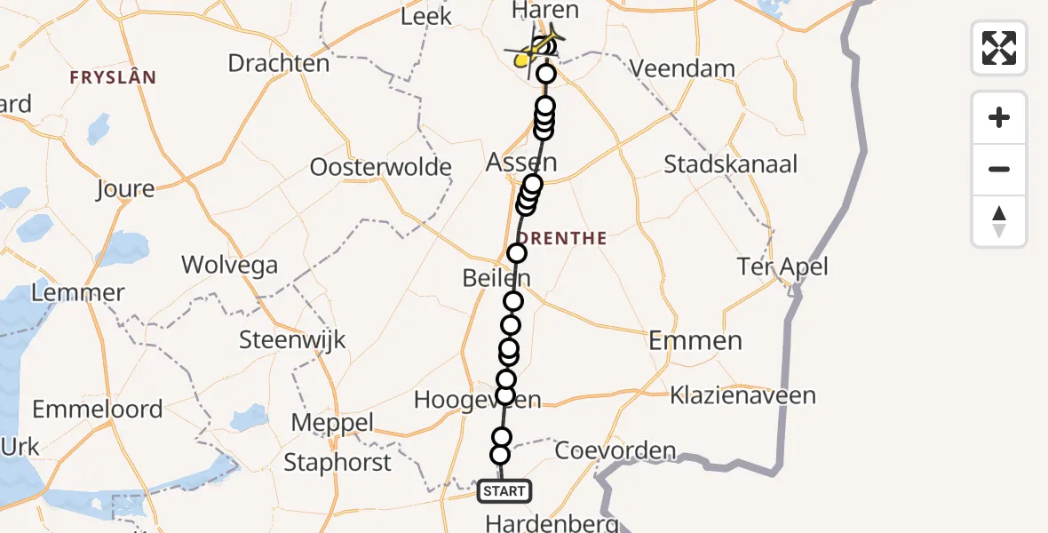Routekaart van de vlucht: Lifeliner 4 naar Groningen Airport Eelde, Staarmansweg