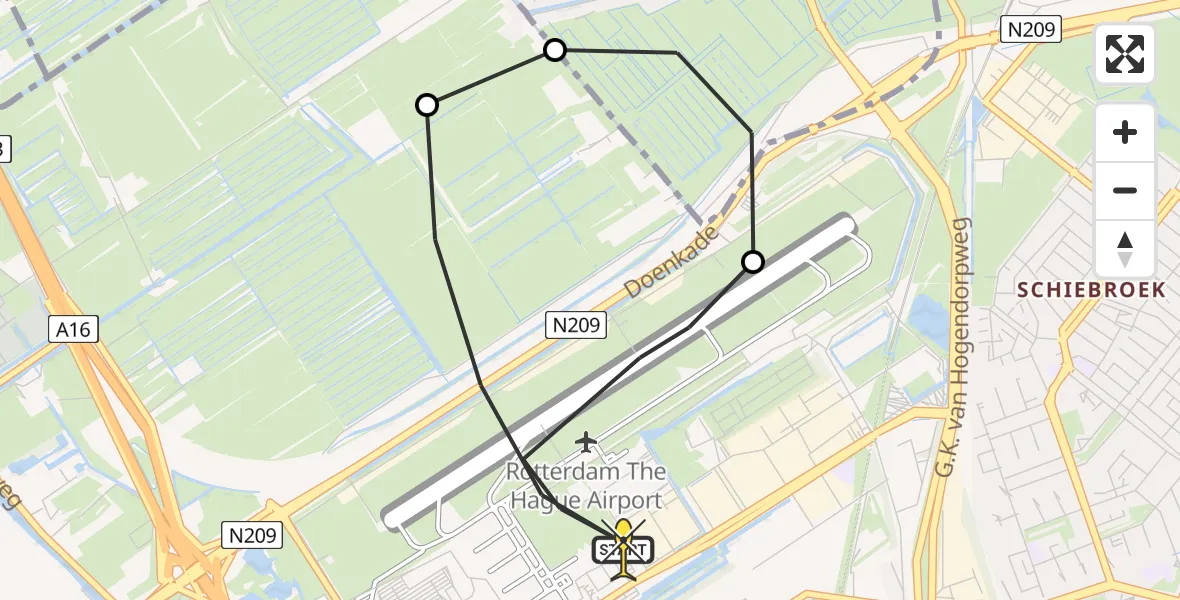 Routekaart van de vlucht: Lifeliner 2 naar Rotterdam The Hague Airport, Schieveense polder