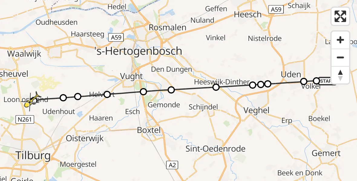Routekaart van de vlucht: Lifeliner 3 naar Loon op Zand, Venstraat