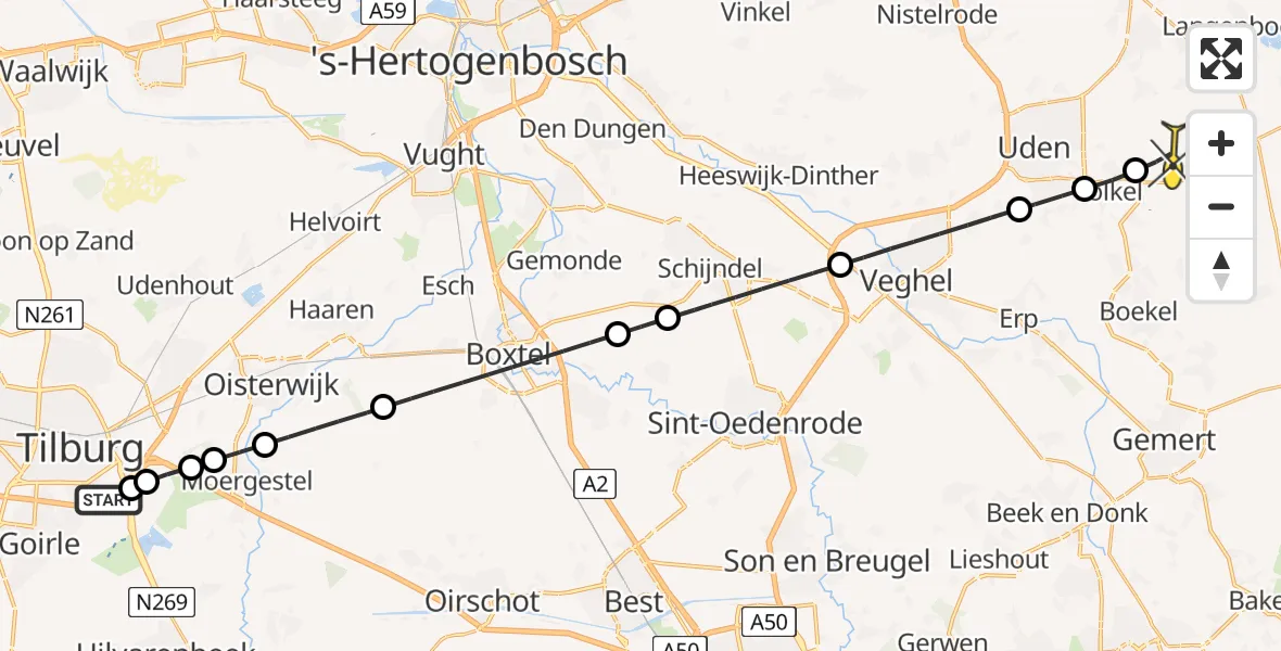 Routekaart van de vlucht: Lifeliner 3 naar Vliegbasis Volkel, Provincialeweg