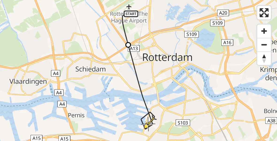 Routekaart van de vlucht: Lifeliner 2 naar Rotterdam, Kastrupbaan