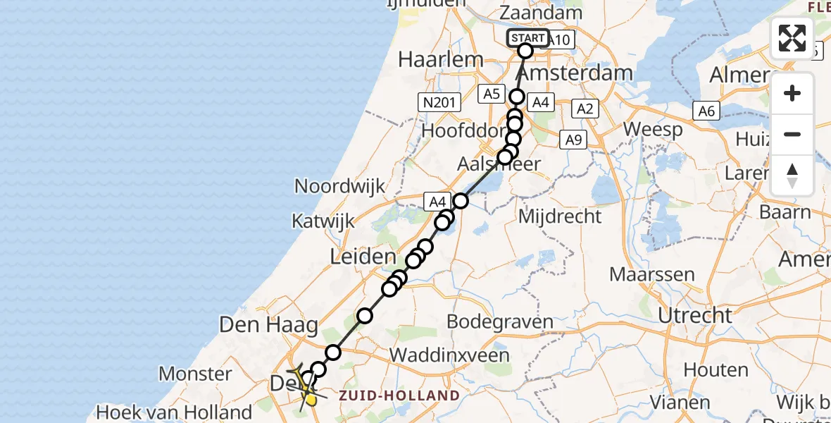 Routekaart van de vlucht: Lifeliner 1 naar Delft, Capriweg