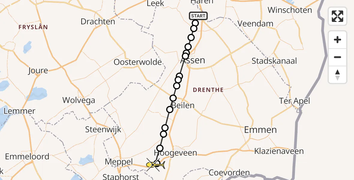 Routekaart van de vlucht: Lifeliner 4 naar Veeningen, Moespot