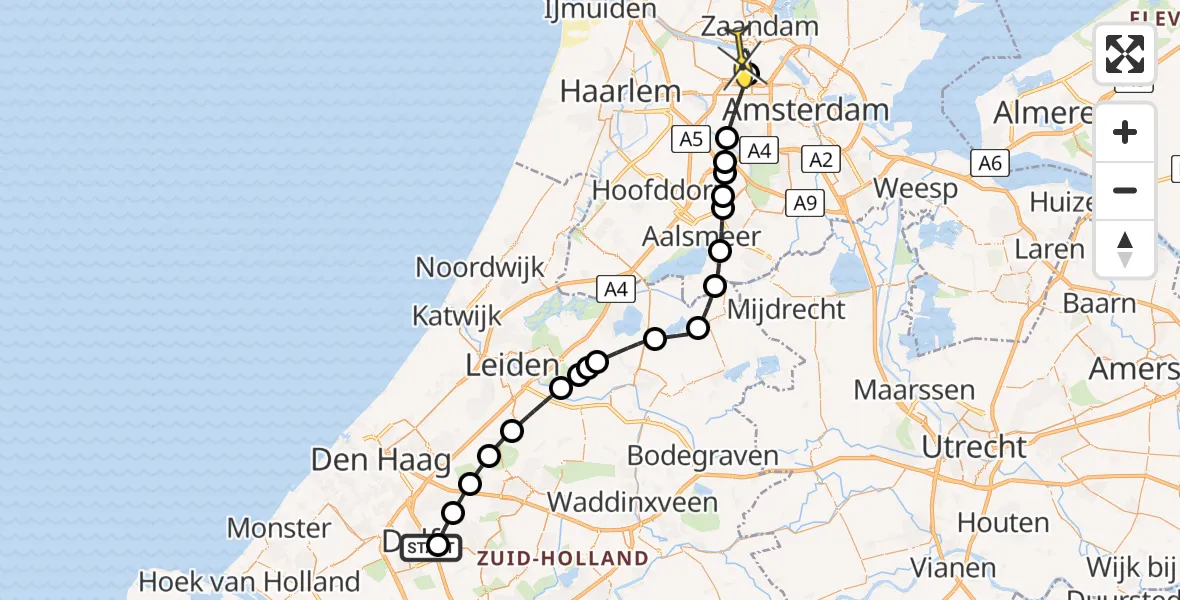 Routekaart van de vlucht: Lifeliner 1 naar Amsterdam Heliport, Laan der Zeven Linden