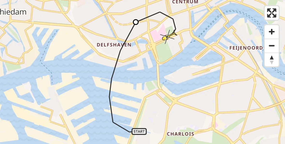 Routekaart van de vlucht: Lifeliner 2 naar Erasmus MC, Waalhaven Noordzijde