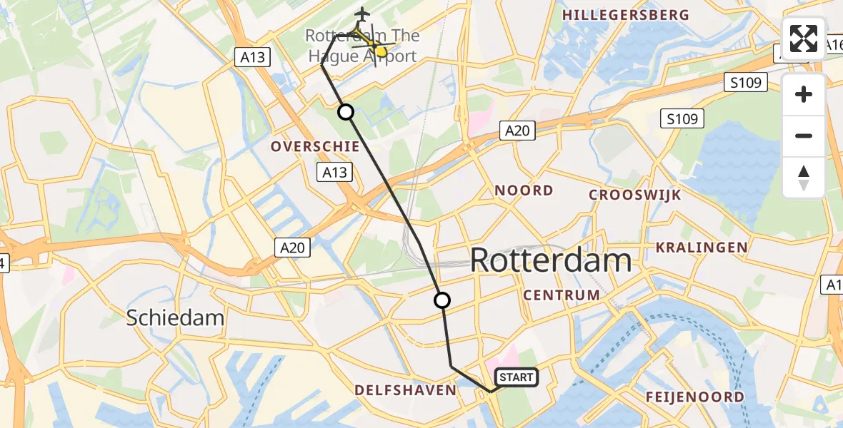 Routekaart van de vlucht: Lifeliner 2 naar Rotterdam The Hague Airport, De Vliegerstraat