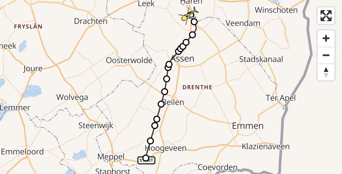 Routekaart van de vlucht: Lifeliner 4 naar Groningen Airport Eelde, Oshaarseweg