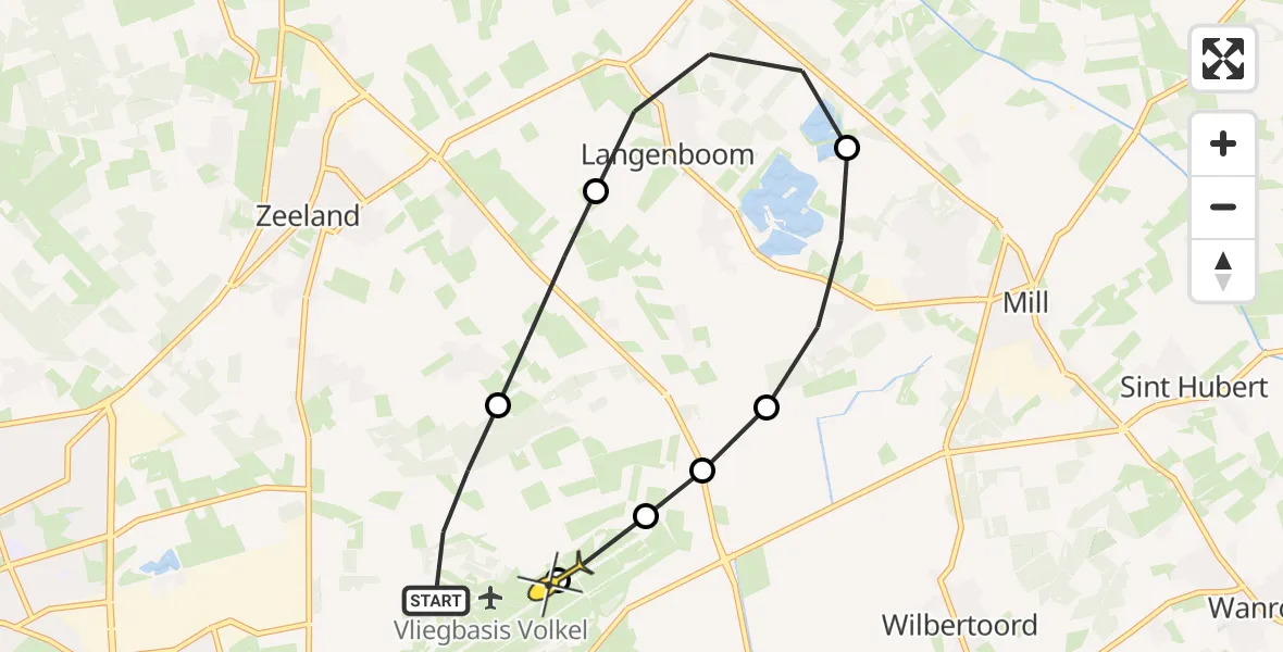 Routekaart van de vlucht: Lifeliner 3 naar Vliegbasis Volkel, Millsebaan