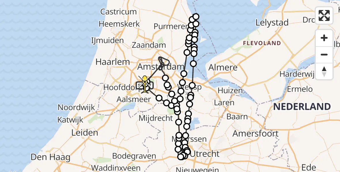 Routekaart van de vlucht: Politieheli naar Schiphol, Piet Guilonardweg