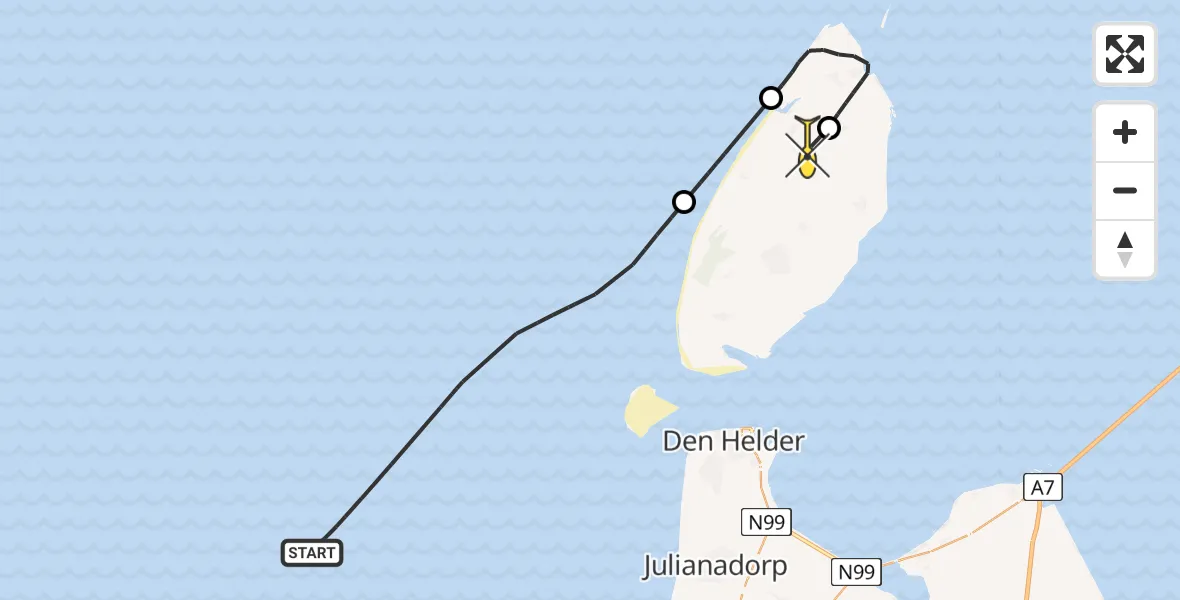 Routekaart van de vlucht: Politieheli naar Texel International Airport, Postweg